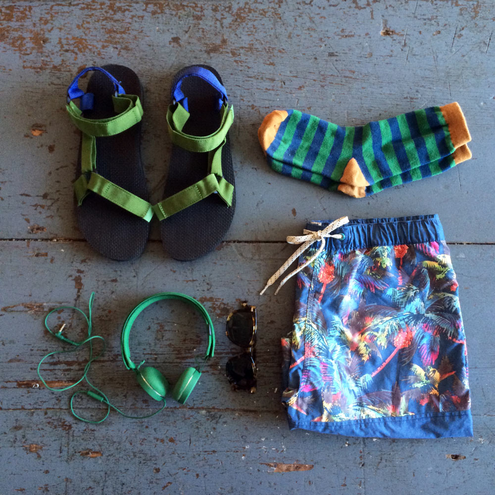 in these poolside essentials and a pair of green blue originals and ...